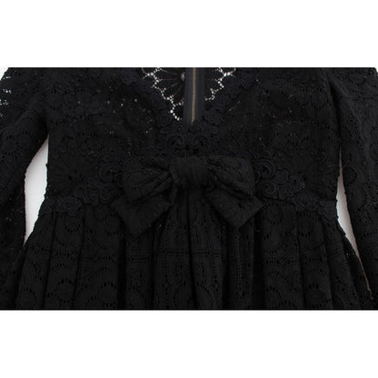 Dolce & Gabbana Black Ricamo Knitted Full Length Maxi Dress