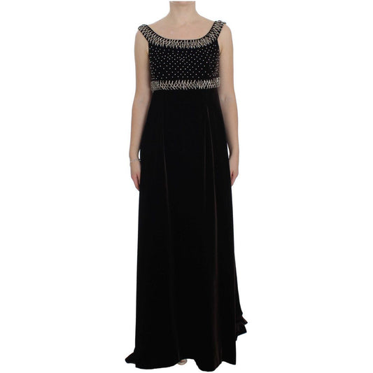 Dolce & Gabbana Elegant Brown Velvet Crystal Gown Dolce & Gabbana