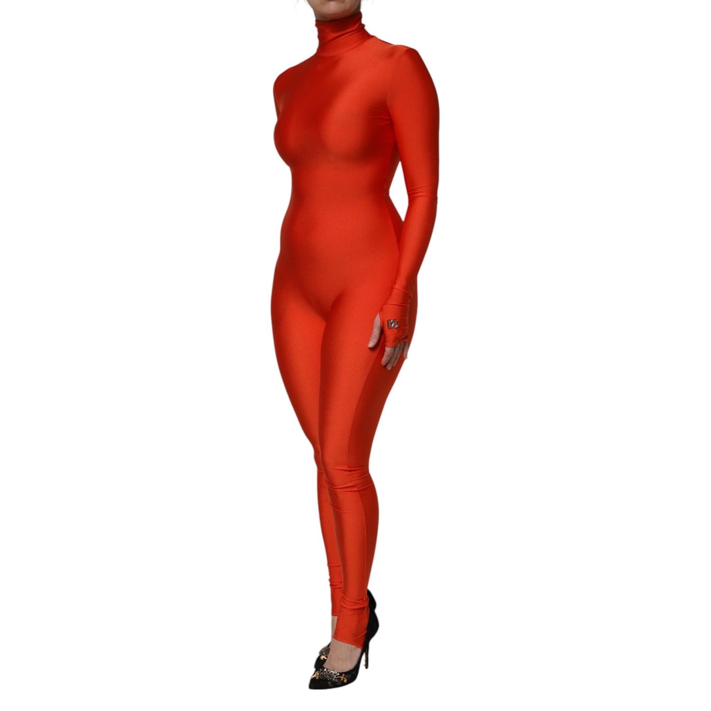 Dolce & Gabbana Red Nylon Turtleneck Bodycon Jumpsuit Dress