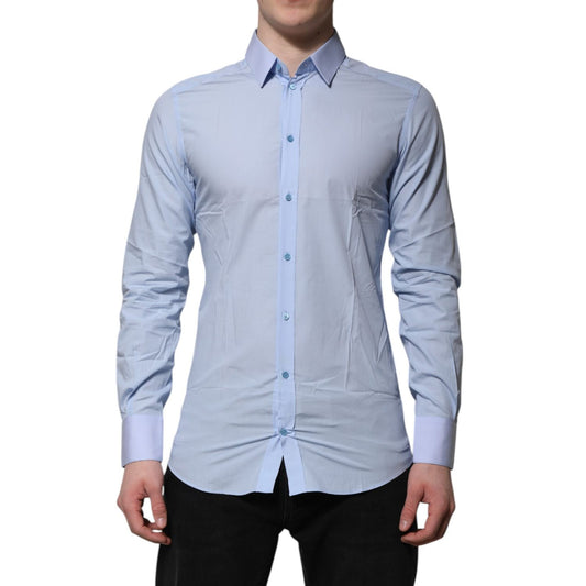 Dolce & Gabbana Blue Cotton GOLD Long Sleeves Men Dress Shirt