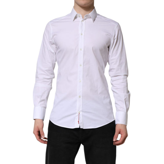 Dolce & Gabbana White Cotton GOLD Long Sleeves Dress Shirt