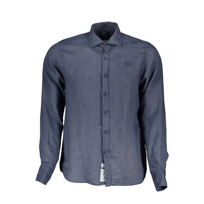 La Martina Blu Linen Men Shirt