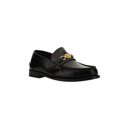 Versace Black Calf Leather Bos Taurus Slip-On Loafers