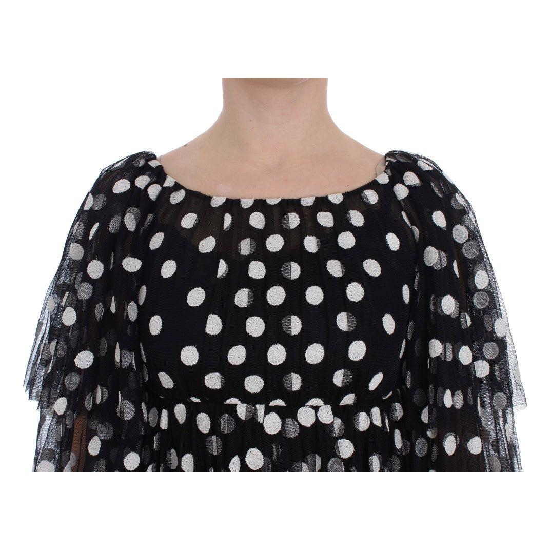 Dolce & Gabbana Black White Polka Dotted Ruffled Dress