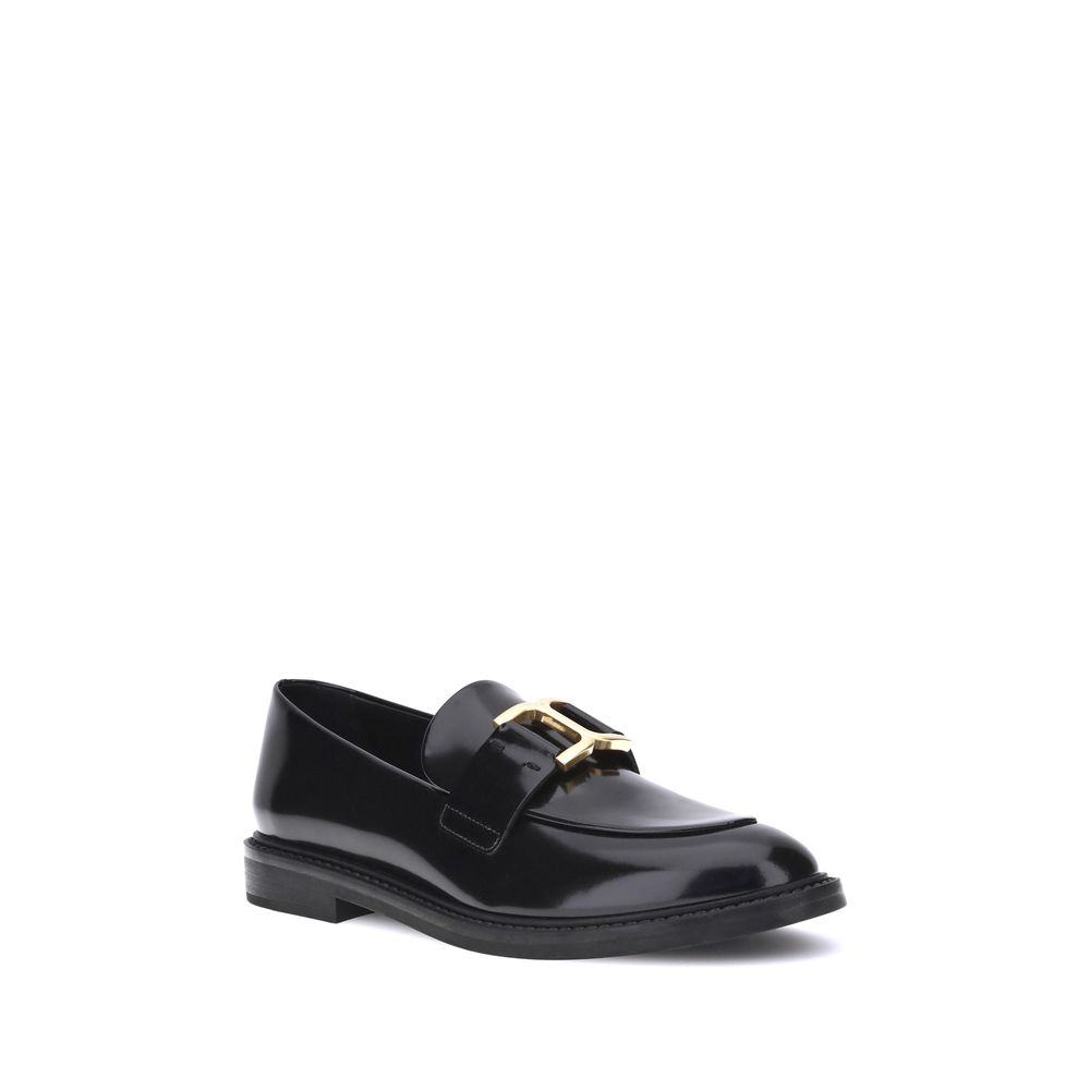 Chloé Black Calf Leather Bos Taurus Slip-On Loafers