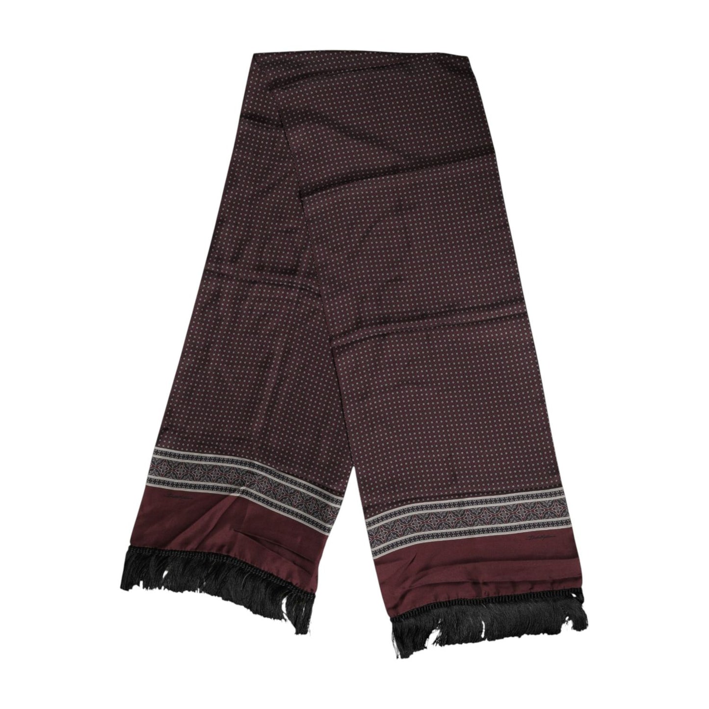 Dolce & Gabbana Maroon Dotted Silk Fringes Foulard Scarf