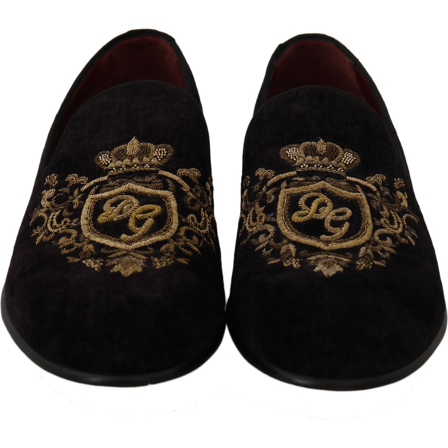 Dolce & Gabbana Loafers Black Velvet Gold Crown