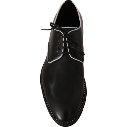 Dolce & Gabbana Black Leather White Line Dress Derby Shoes