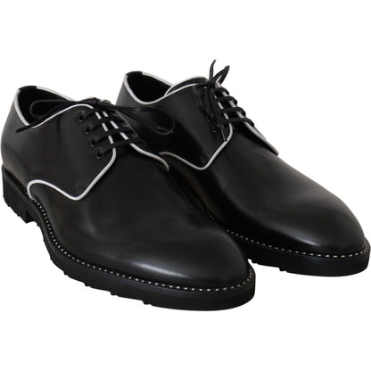 Dolce & Gabbana Black Leather White Line Dress Derby Shoes