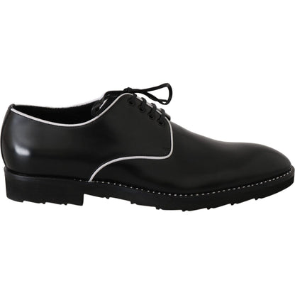 Dolce & Gabbana Black Leather White Line Dress Derby Shoes
