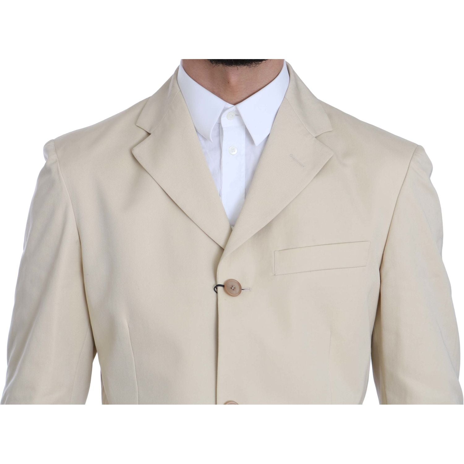 Romeo Gigli Two Piece 3 Button Beige Cotton Solid Suit