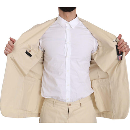 Romeo Gigli Two Piece 3 Button Beige Cotton Solid Suit