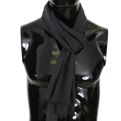 Dolce & Gabbana Gray 100% Wool Striped Pattern Wrap Scarf