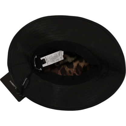 Dolce & Gabbana Black Leather DG Coin Crystal Wide Brim Hat