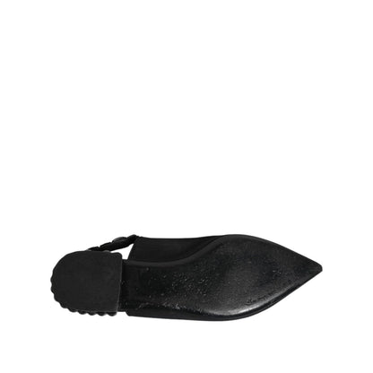Dolce & Gabbana Black Crystal Charmeuse Slingback Shoes