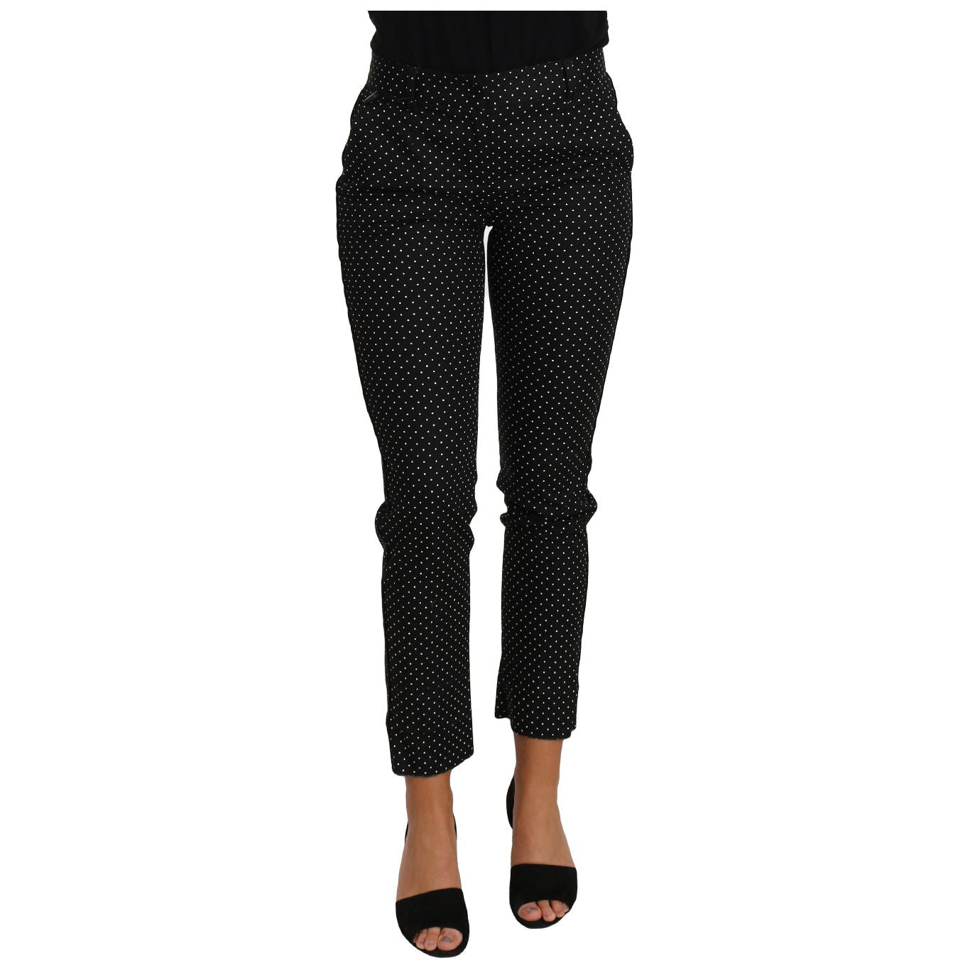 Dolce & Gabbana Black Dress Polka Dot Cropped Straight Pants