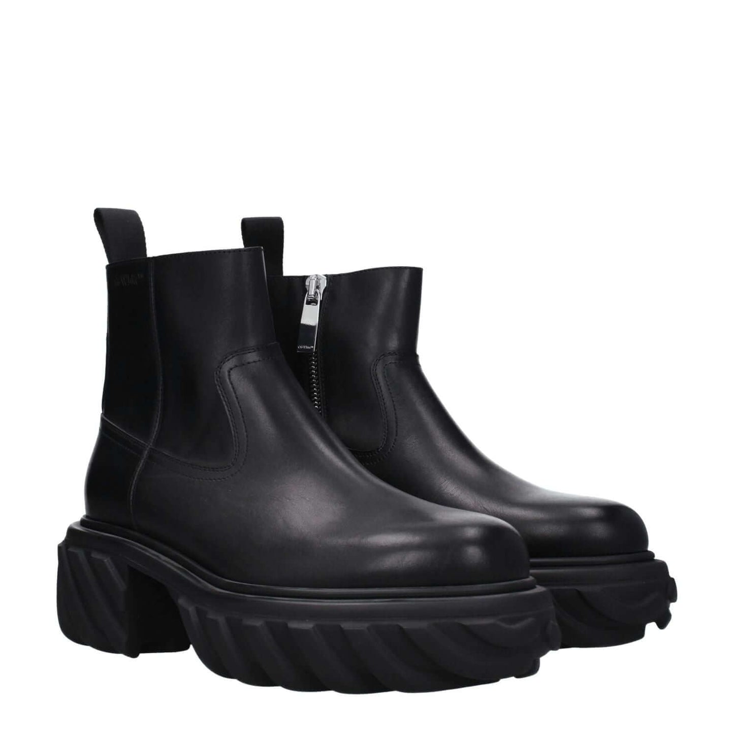 Off-White Black Leather Ankle Boots 1728,75667636384,Ankle - Boots - Shoes,Black,Boots - Shoes,EU40/US7,EU41/US8,EU42/US9,Men,New with tags,Off-White,Shoes