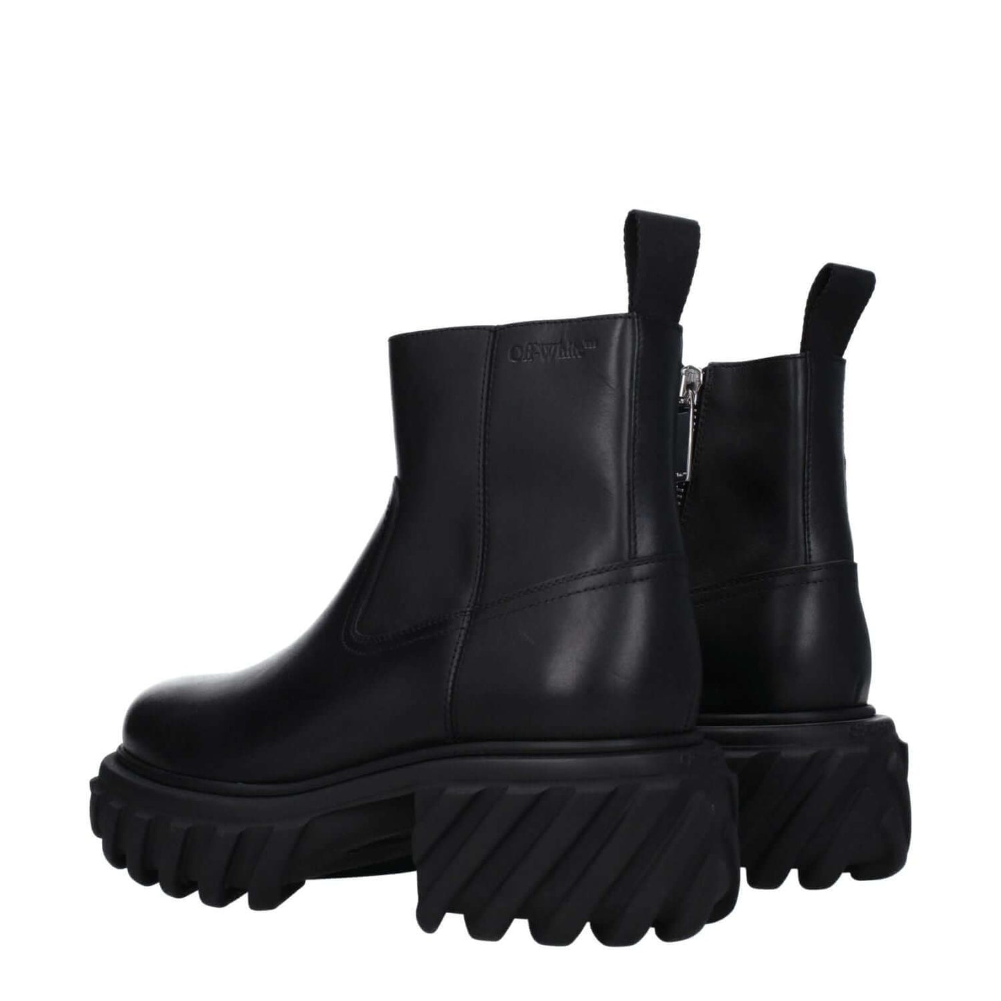 Off-White Black Leather Ankle Boots 1728,75667636384,Ankle - Boots - Shoes,Black,Boots - Shoes,EU40/US7,EU41/US8,EU42/US9,Men,New with tags,Off-White,Shoes