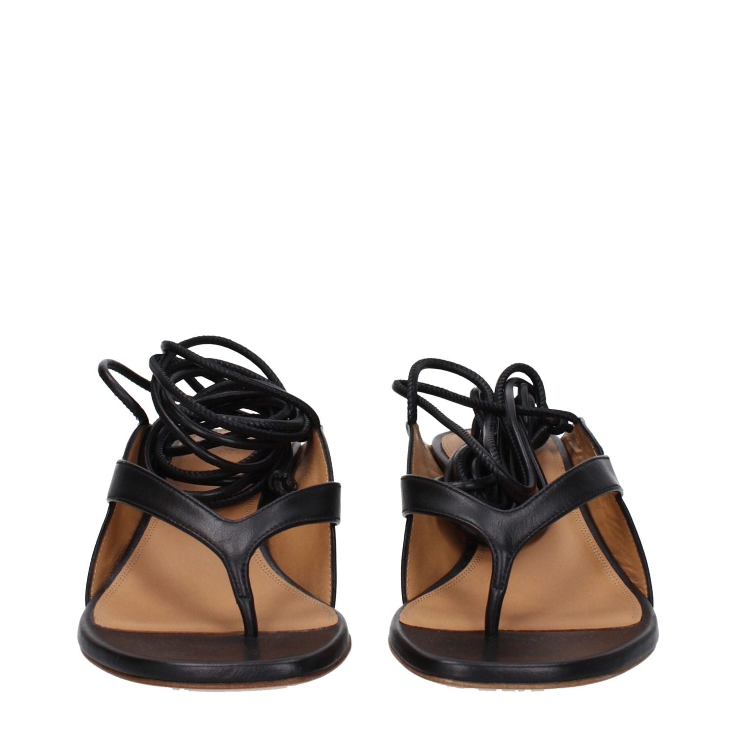 Off-White Black Leather Flip-Flop Sandals
