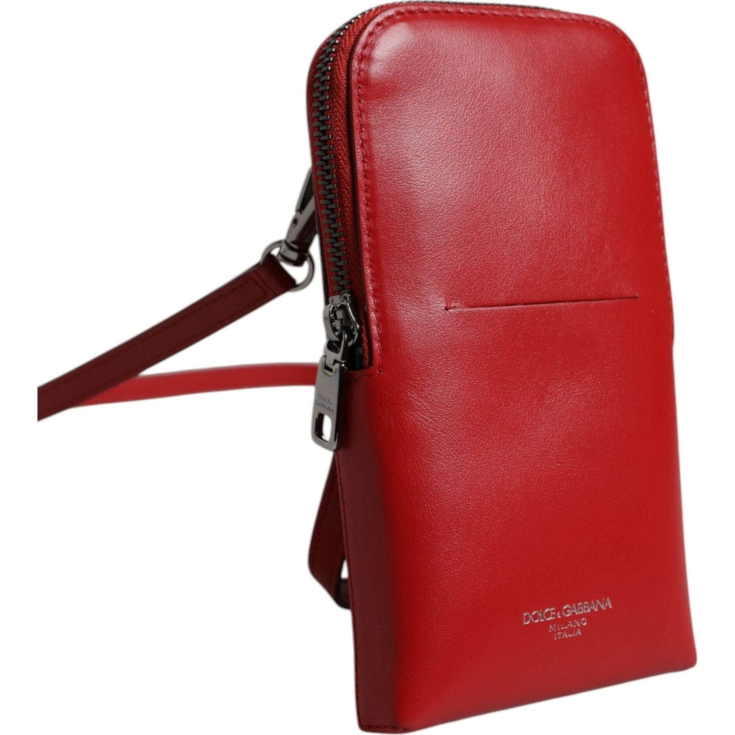 Dolce & Gabbana Red Leather Purse Phone Sling Crossbody Neck Strap Bag