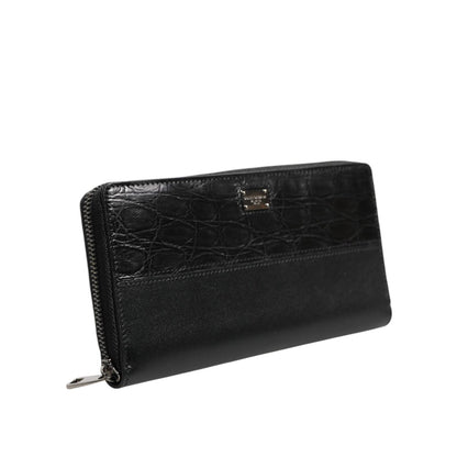Dolce & Gabbana Black Leather DG Plaque Zip Around Continental Wallet