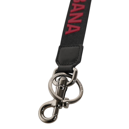 Dolce & Gabbana Black Red DG Logo Polyester Silver Men Keychain Keyring