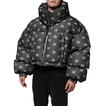 Dolce & Gabbana Black DG Monogram Full Zip Puffer Men Jacket
