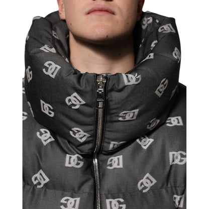 Dolce & Gabbana Black DG Monogram Full Zip Puffer Men Jacket