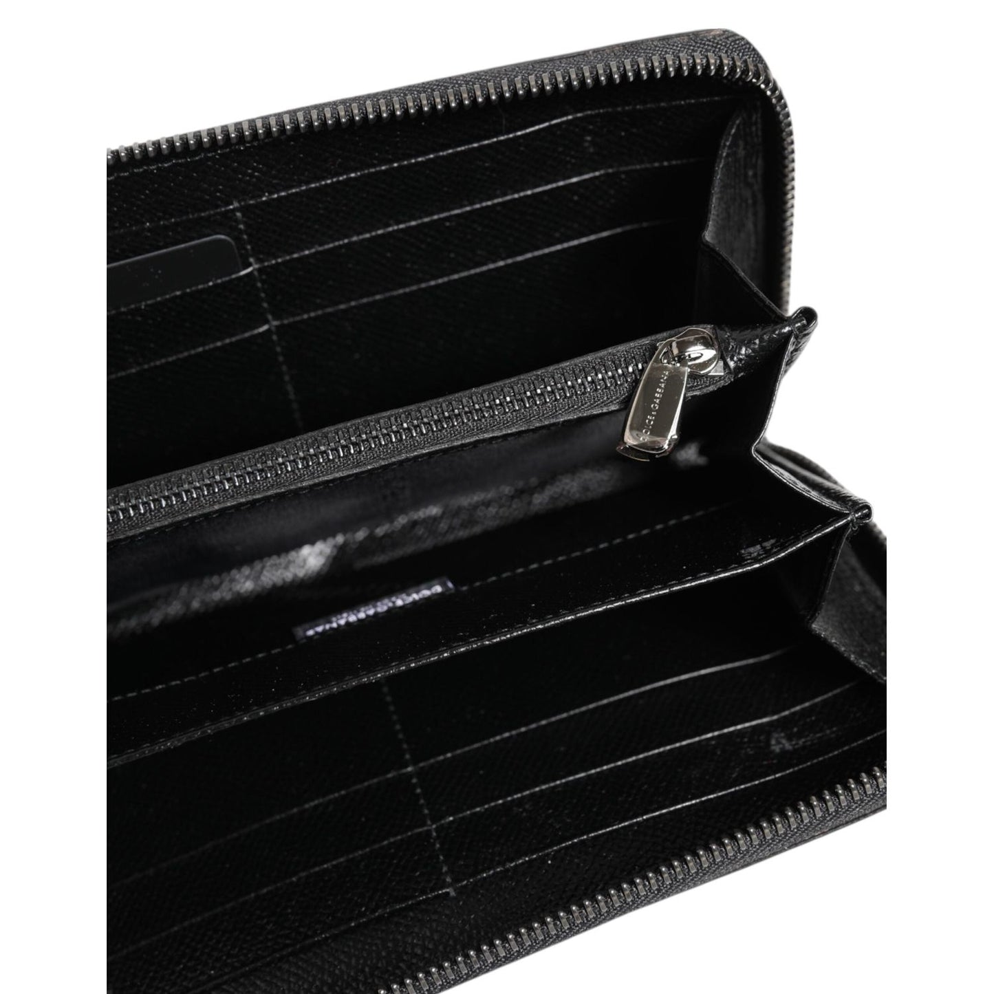 Dolce & Gabbana Black Gray Leopard Leather Zip Around Continental Wallet