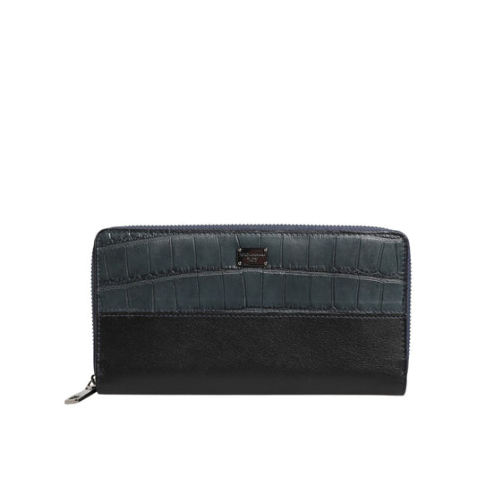 Dolce & Gabbana Black Blue Exotic Leather Men Continental Clutch Wallet