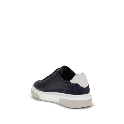 Ferragamo Blue Calf Leather Bos Taurus Low Top Sneakers