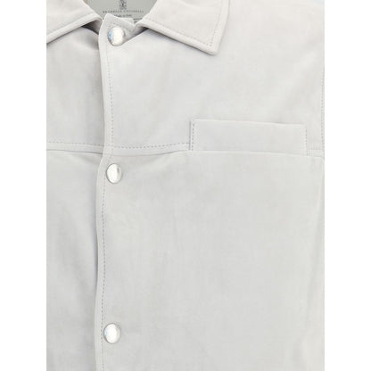 Brunello Cucinelli Gray Leather Jacket