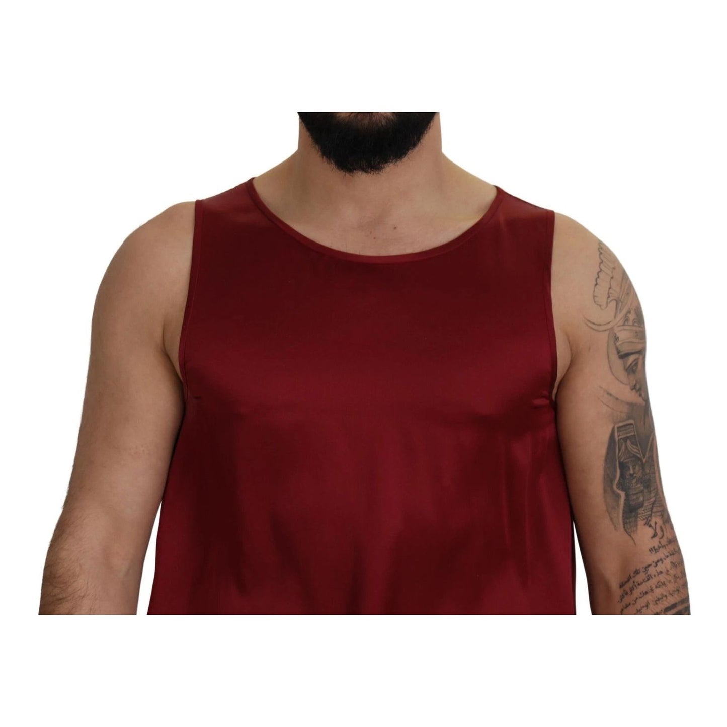 Dolce & Gabbana Red Round Neck Sleeveless Silk T-shirt