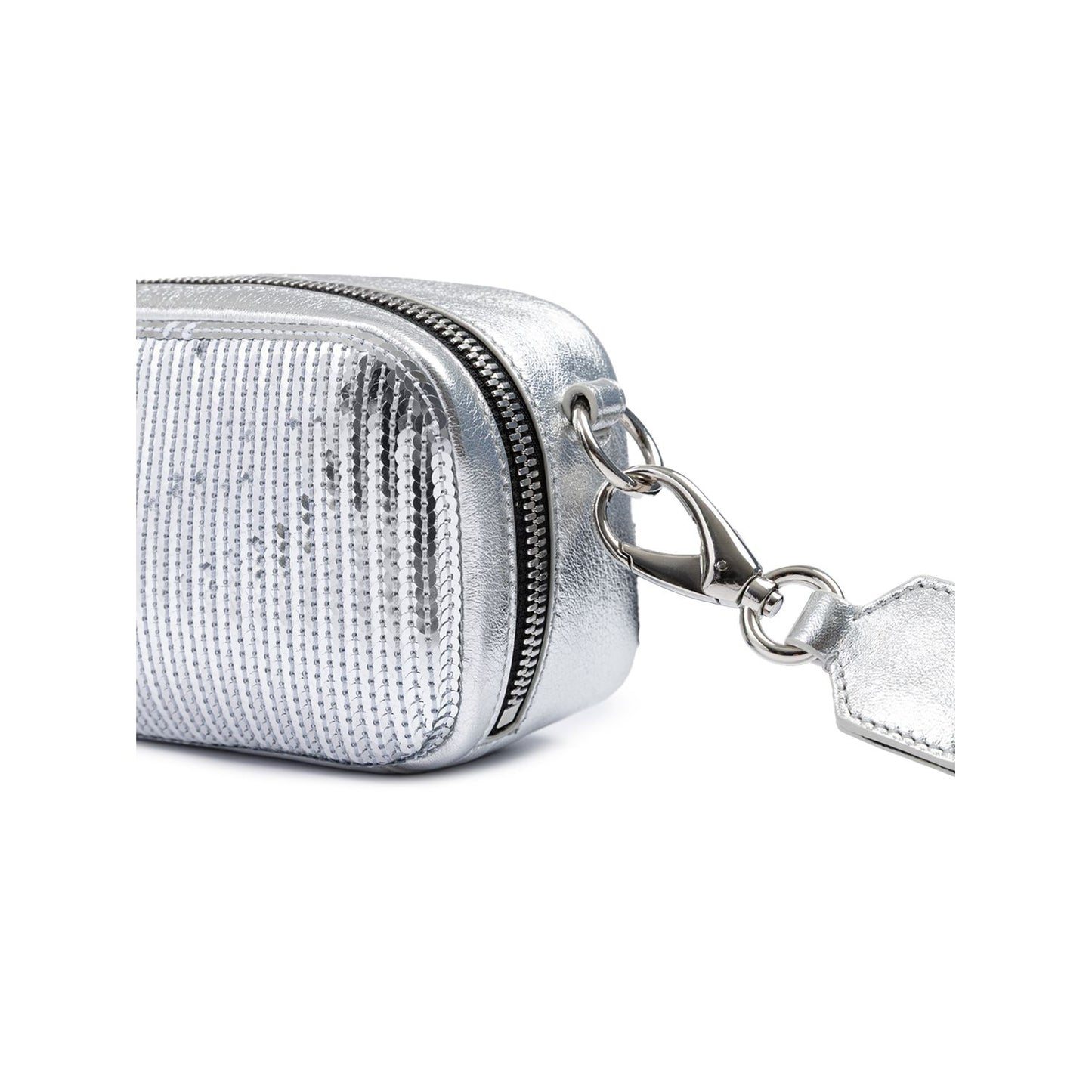 Dsquared² Silver Paillettes and Leather Clutch Bag