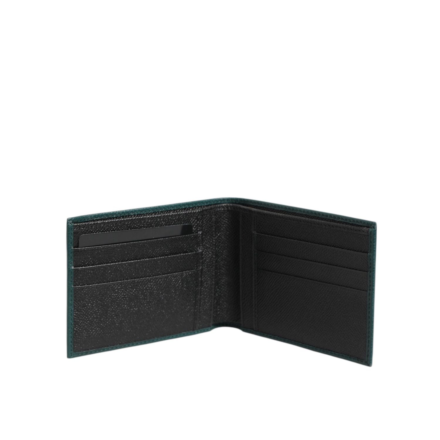 Dolce & Gabbana Green Leather DG Logo Plaque Bifold Men Card Holder Wallet