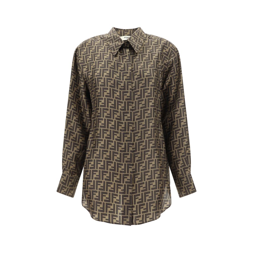 Fendi Brown Silk Pattern Shirt 1728,72470364320,Brown,Clothing,Fendi,IT38 | S,IT40 | M,IT42 | L,New with tags,Pattern - Shirts - Clothing,Shirts - Clothing,Women