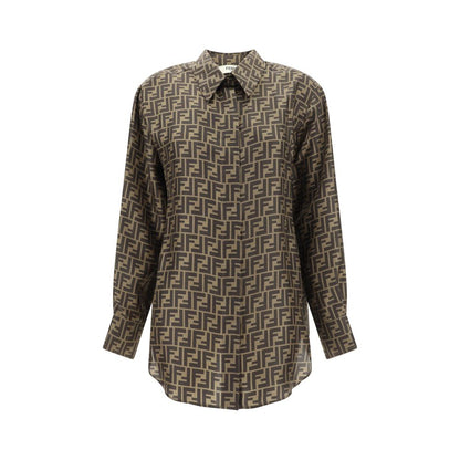 Fendi Brown Silk Pattern Shirt 1728,72470364320,Brown,Clothing,Fendi,IT38 | S,IT40 | M,IT42 | L,New with tags,Pattern - Shirts - Clothing,Shirts - Clothing,Women