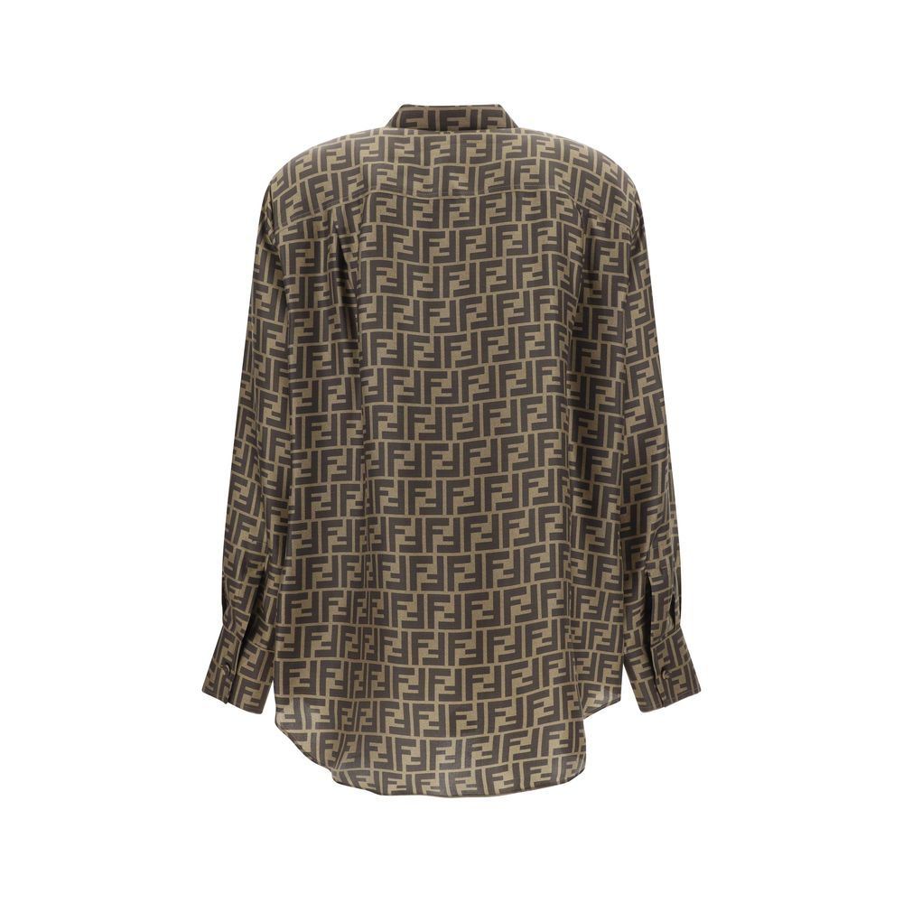 Fendi Brown Silk Pattern Shirt 1728,72470364320,Brown,Clothing,Fendi,IT38 | S,IT40 | M,IT42 | L,New with tags,Pattern - Shirts - Clothing,Shirts - Clothing,Women