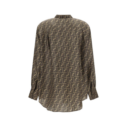 Fendi Brown Silk Pattern Shirt 1728,72470364320,Brown,Clothing,Fendi,IT38 | S,IT40 | M,IT42 | L,New with tags,Pattern - Shirts - Clothing,Shirts - Clothing,Women