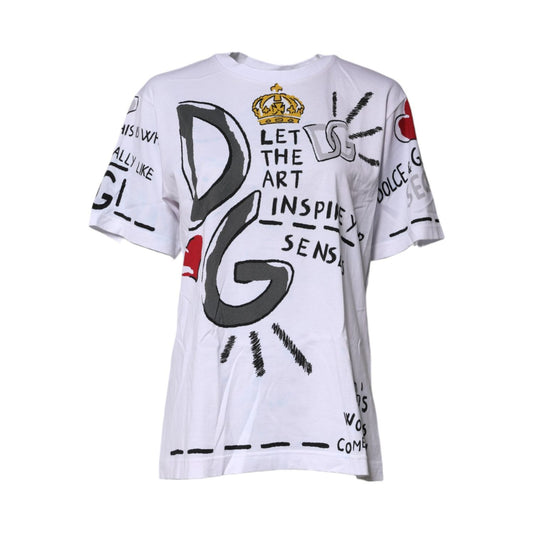 Dolce & Gabbana White Graphic Crew Neck Short Sleeves T-shirt