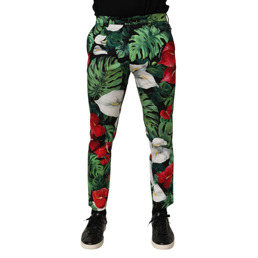 Dolce & Gabbana Multicolor Floral Print Cotton Tapered Pants