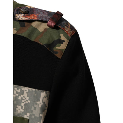Dolce & Gabbana Black Patchwork Crew Neck Pullover Sweater