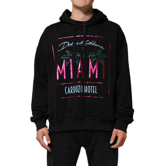 Dolce & Gabbana Black Printed Hooded Men Sweatshirt Sweater