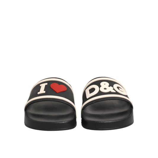 Dolce & Gabbana Black Rubber Slides Sandals Beachwear Shoes
