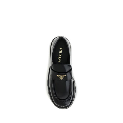 Prada Black Calf Leather Bos Taurus Platform Loafers