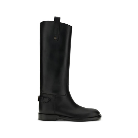 Burberry Black Calf Leather Bos Taurus Flat Boots