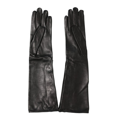 Dolce & Gabbana Black Leather Embellished Long Mitten Gloves