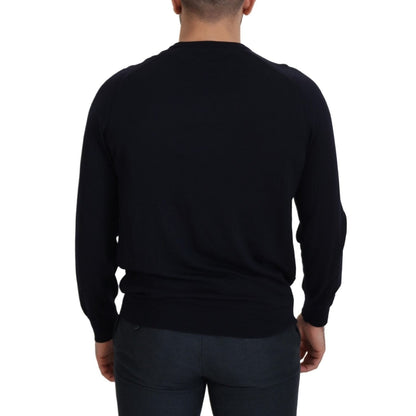 Alpha Studio Black Wool Crewneck Pullover Sweatshirt Sweater