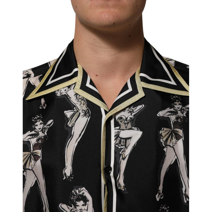 Dolce & Gabbana Black Silk Pin Up Printed Button Down Shirt