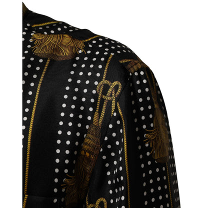 Dolce & Gabbana Black Dotted Tassel Silk Button Down Shirt